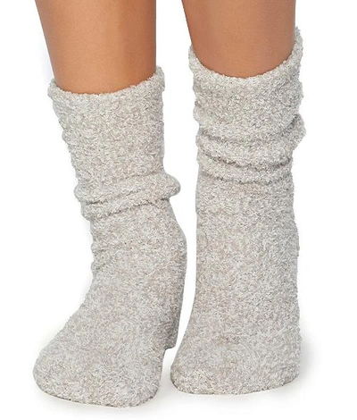 Shop Barefoot Dreams Cozychic Heathered Plush Socks In Oyster,white