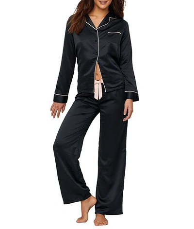 Shop Bluebella Claudia Black Satin Pajama Set In Black,pale Pink