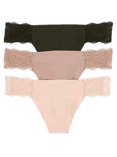 Shop B.tempt'd By Wacoal B.bare Thong 3-pack In Black,nude,rose
