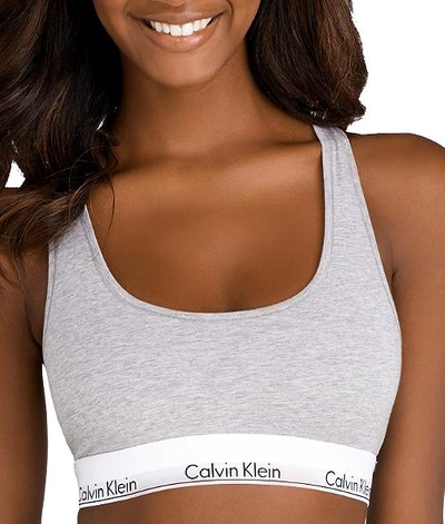 Shop Calvin Klein Modern Cotton Racerback Bralette In Grey Heather