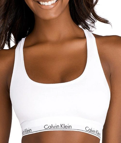 Shop Calvin Klein Modern Cotton Racerback Bralette In White
