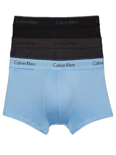 Shop Calvin Klein Microfiber Low Rise Trunk 3-pack In Black,void,blue