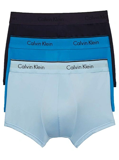 Shop Calvin Klein Microfiber Low Rise Trunk 3-pack In Blue Assorted