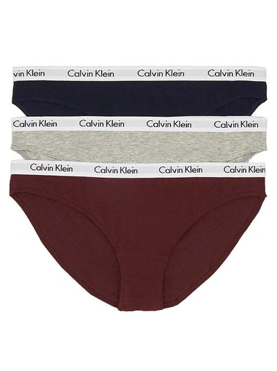 Shop Calvin Klein Carousel Bikini 3-pack In Maroon,grey,black