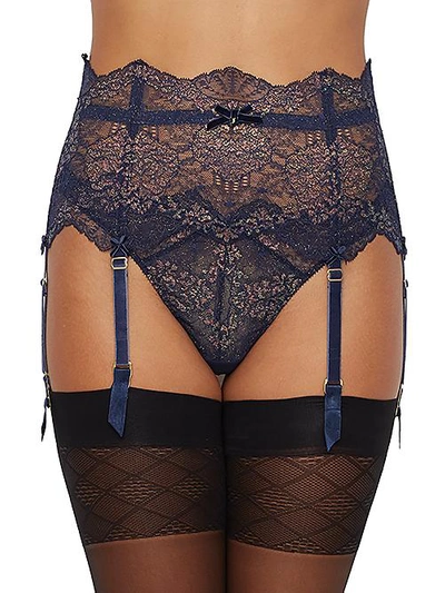 Shop Dita Von Teese Lurex Lace Garter Belt In Navy Copper