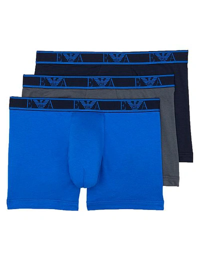 Shop Emporio Armani Monogram Stretch Cotton Boxer Brief 3-pack In Blue,grey