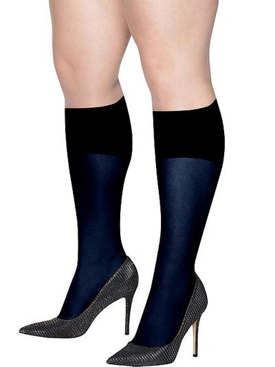 Shop Hanes Plus Size Curves Opaque Knee Highs In Navy