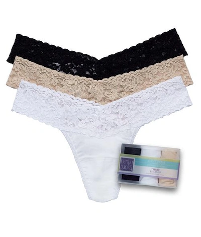 Shop Hanky Panky Supima Cotton Low Rise Thong 3-pack In Black,white,chai