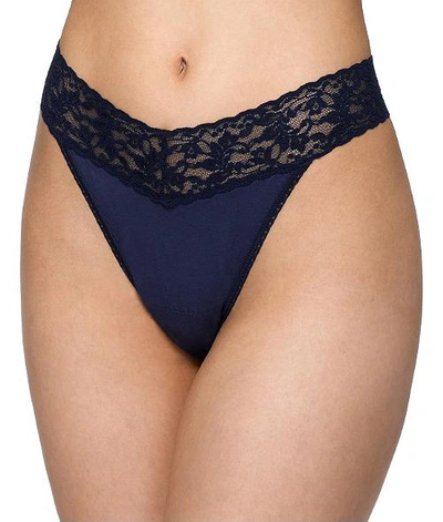 Shop Hanky Panky Supima Cotton Original Rise Thong In Navy