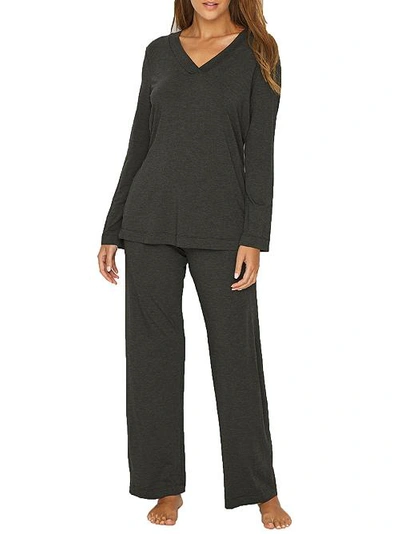 Shop Hanro Champagne Knit Pajama Set In Caviar