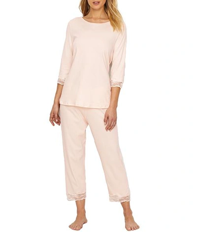 Shop Hanro Valencia Knit Pajama Set In Crystal Pink