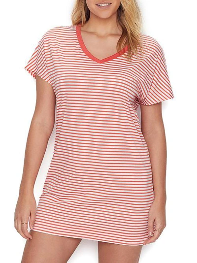 Shop Hanro Laura Knit Sleep Shirt In Grapefruit Stripe