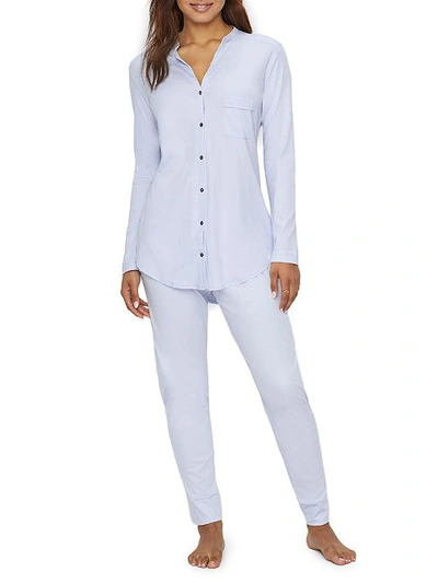 Shop Hanro Pure Essence Knit Pajama Set In Blue Glow