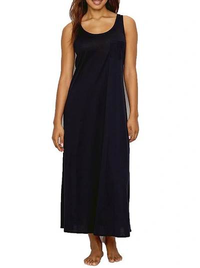 Shop Hanro Cotton Deluxe Long Tank Gown In Black