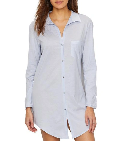 Shop Hanro Cotton Deluxe Knit Sleep Shirt In Blue Glow
