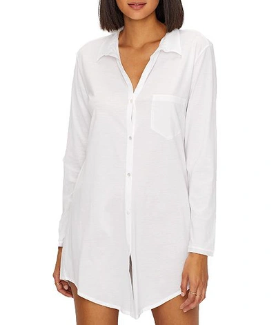 Shop Hanro Cotton Deluxe Knit Sleep Shirt In White