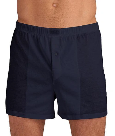 Shop Hanro Cotton Sporty Knit Boxer In Midnight Navy