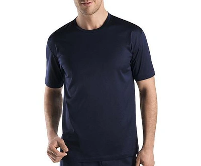 Shop Hanro Cotton Sporty Crew Neck T-shirt In Midnight Navy