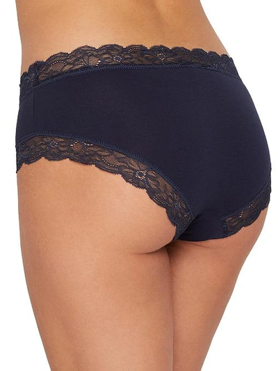 Shop Hanro Cotton Lace Hipster In Deep Navy