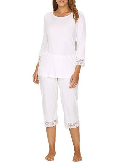 Shop Hanro Moments Cropped  Knit Pajama Set In White