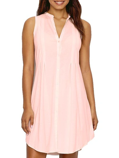 Shop Hanro Button Front Knit Gown In Crystal Pink