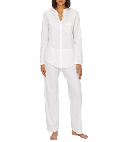 Shop Hanro Cotton Deluxe Knit Pajama Set In White
