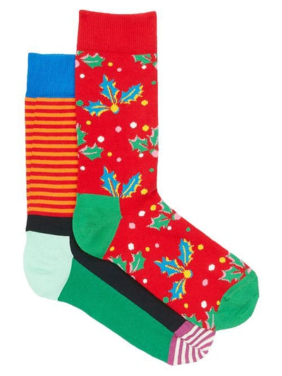 Shop Happy Socks Men's Holiday Cracker Holly Berry Crew Socks 2-pack In Multi