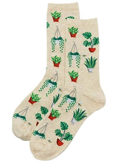 Shop Hot Sox Potted Plants Crew Socks In Natural Melange