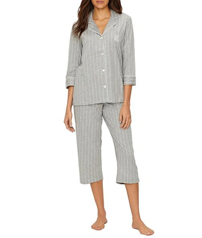 Shop Lauren Ralph Lauren Further Lane Capri Knit Pajama Set In Grey Stripe