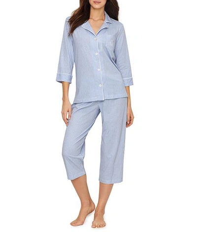 Shop Lauren Ralph Lauren Further Lane Capri Knit Pajama Set In French Blue