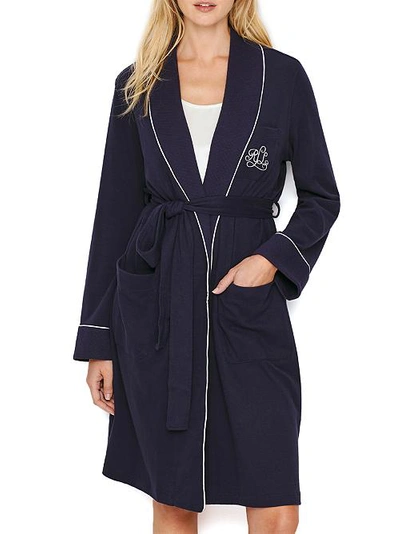 Shop Lauren Ralph Lauren Hartford Lounge Shawl Collar Knit Robe In Windsor Navy