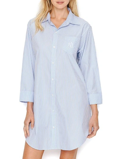 Shop Lauren Ralph Lauren Heritage Essentials Woven Sleep Shirt In French Blue Stripe