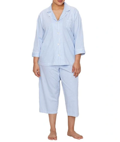 Shop Lauren Ralph Lauren Plus Size Heritage Essential Knit Capri Pajama Set In Blue Stripe