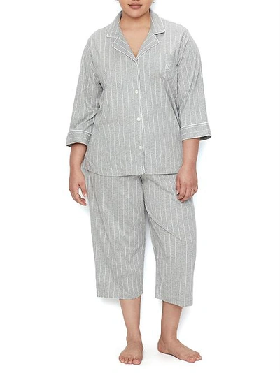 Shop Lauren Ralph Lauren Plus Size Heritage Essential Knit Capri Pajama Set In Grey Stripe