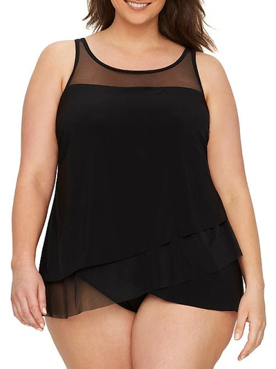 Shop Miraclesuit Plus Size Illusionists Mirage Underwire Tankini Top In Black