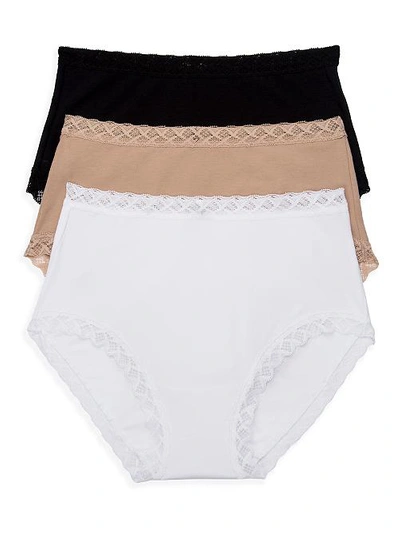 Shop Natori Bliss Cotton Full Brief 3-pack In Black,cafe,white