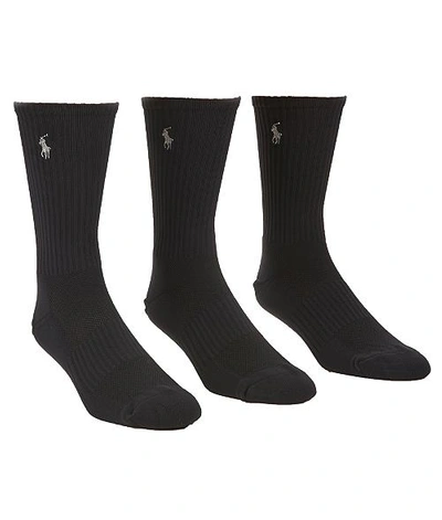 Shop Polo Ralph Lauren Tech Athletic Crew Socks 3-pack In Black