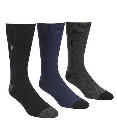 Shop Polo Ralph Lauren Ribbed Crew Socks 3-pack In Charcoal Assorted