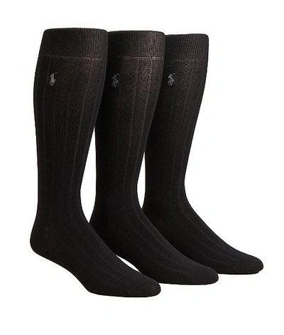 Shop Polo Ralph Lauren Over The Calf Dress Socks 3-pack In Black