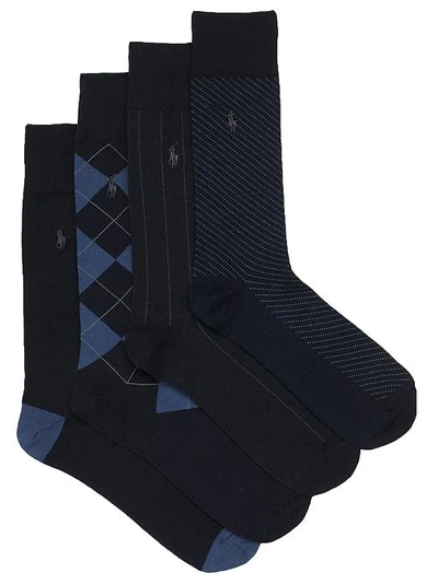 Shop Polo Ralph Lauren Assorted Dress Socks 4-pack In Navy