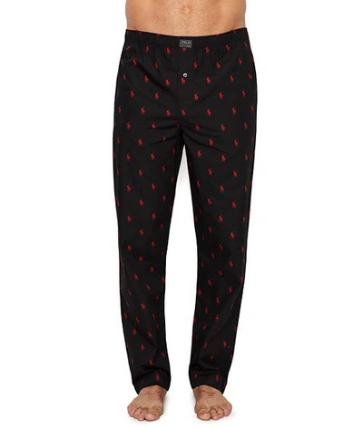 Shop Polo Ralph Lauren Woven Polo Player Lounge Pants In Black,red Pony