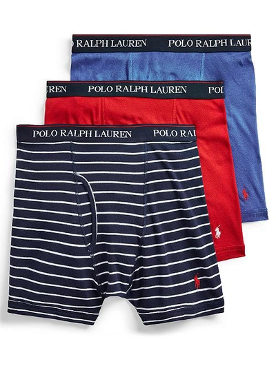 Shop Polo Ralph Lauren Classic Fit Cotton Boxer Brief 3-pack In Blue,red,stripe