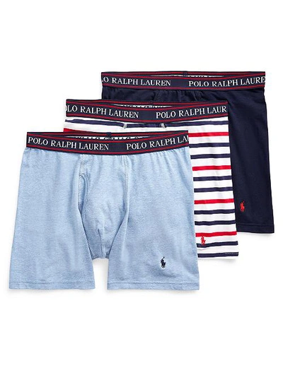 Shop Polo Ralph Lauren Classic Fit Cotton Boxer Brief 3-pack In Navy,stripe,blue