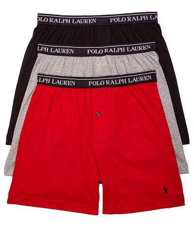 Shop Polo Ralph Lauren Classic Fit  Cotton Boxers 3-pack In Black,red,grey