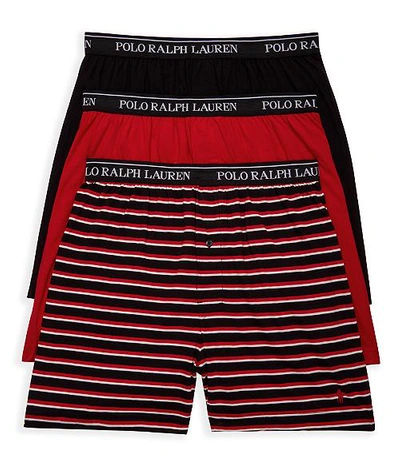 Shop Polo Ralph Lauren Classic Fit  Cotton Boxer 3-pack In Black,red,stripe