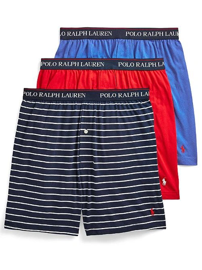 Shop Polo Ralph Lauren Classic Fit  Cotton Boxers 3-pack In Blue,red,stripe