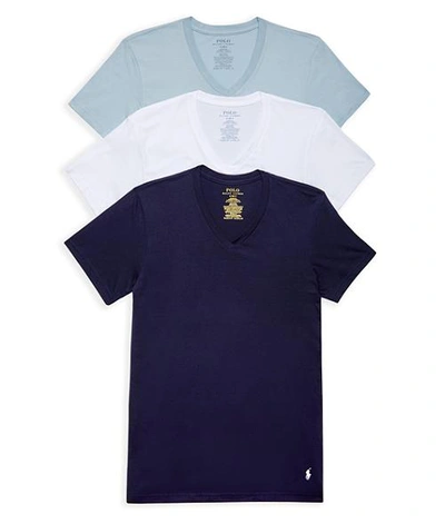Shop Polo Ralph Lauren Classic Fit Cotton V-neck T-shirts 3-pack In White,blue,navy
