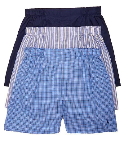 Shop Polo Ralph Lauren Classic Fit Woven Cotton Boxer 3-pack In Navy,plaid,stripe