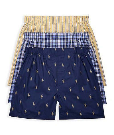 Shop Polo Ralph Lauren Classic Fit Woven Cotton Boxer 3-pack In Plaid,stripe Combo