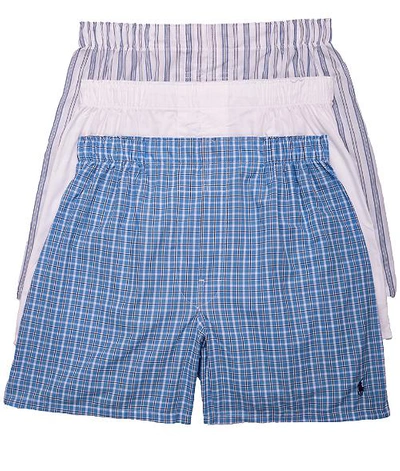 Polo Ralph Lauren Classic Fit Woven Cotton Boxers 3-pack In White,blue  Combo | ModeSens